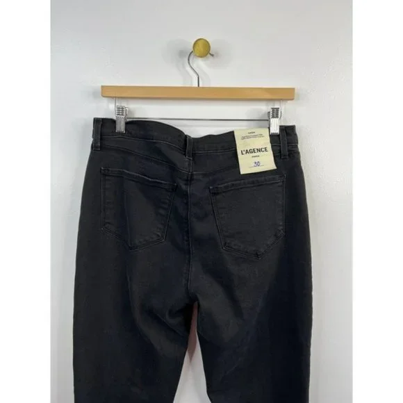 L'Agence Sada High Rise Frayed Hem Cropped Slim Denim Jean Black Size: 30 NWT - Picture 5 of 7